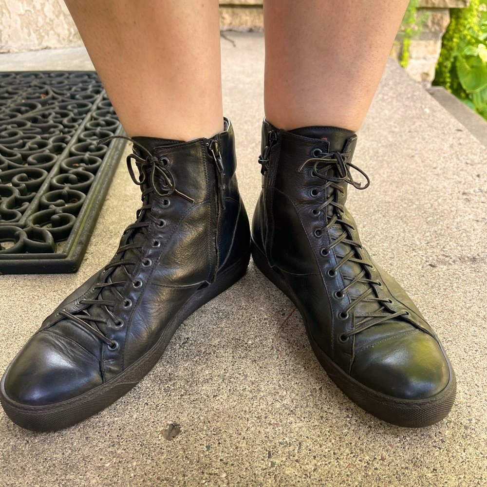 Henry Beguelin black leather high top sneakers, 39